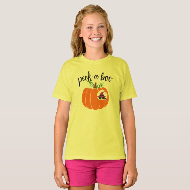 Halloween Boo Costume | Kid's Peek a Boo Cat T-Shirt (Front Full)