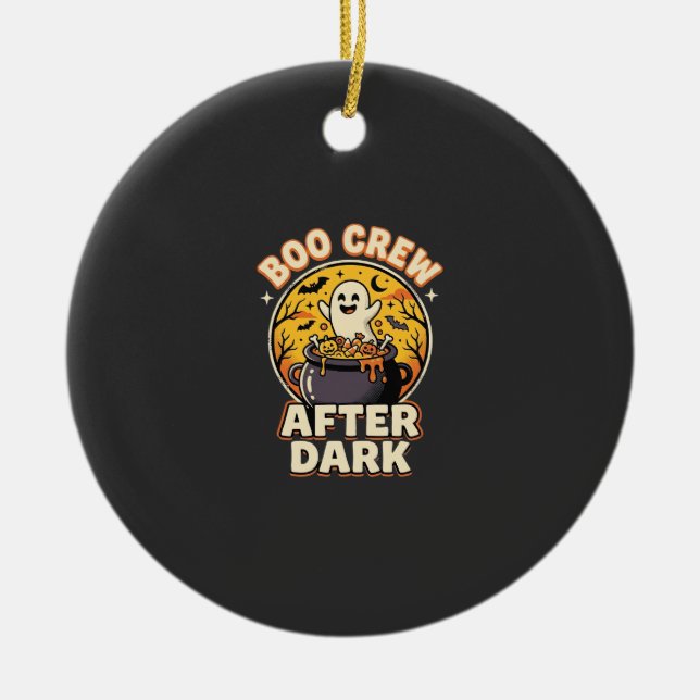 Halloween Boo Crew Badge Ceramic Tree Decoration (Front)