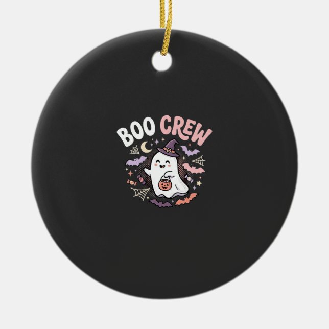 Halloween Boo Crew Ghost Ceramic Tree Decoration (Front)