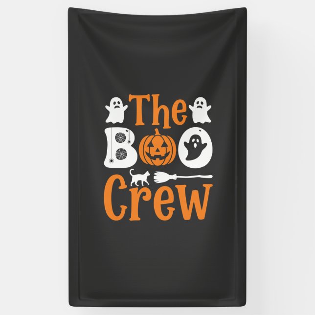 Halloween Boo Crew Ghost Pumpkin Cat Design Banner (Vertical)