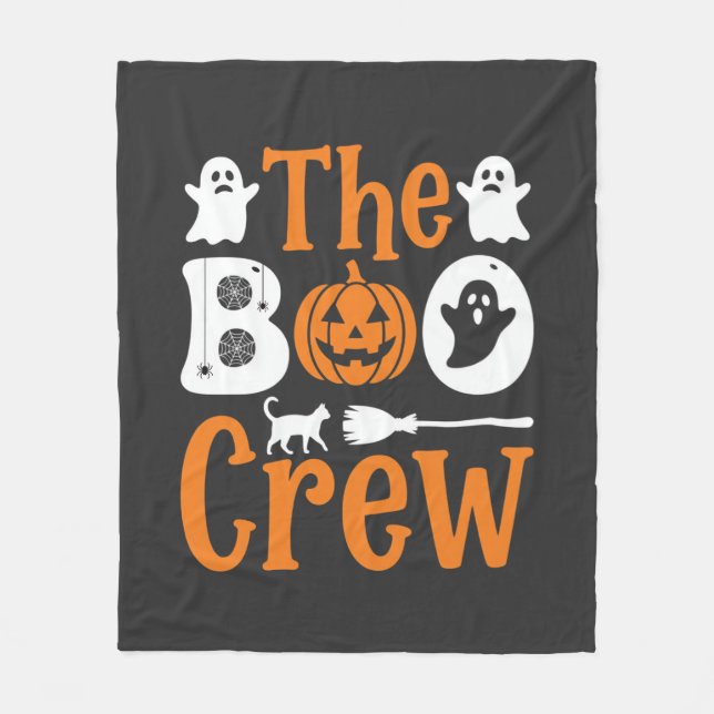 Halloween Boo Crew Ghost Pumpkin Cat Design Fleece Blanket (Front)
