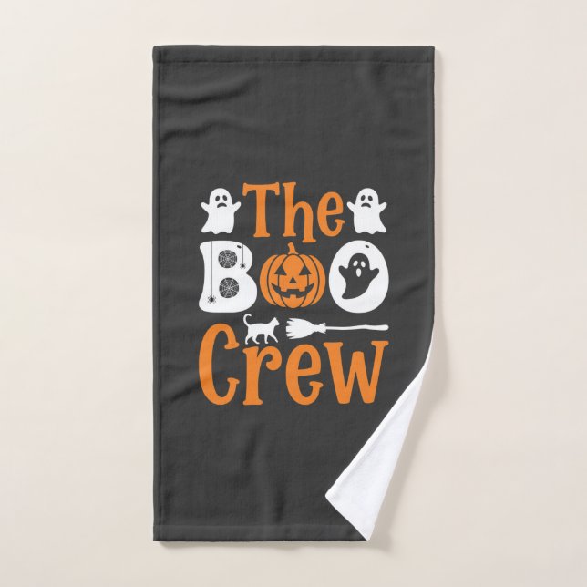 Halloween Boo Crew Ghost Pumpkin Cat Design Hand Towel (Hand Towel)