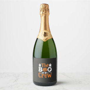 Halloween Boo Crew Ghost Pumpkin Cat Design Sparkling Wine Label