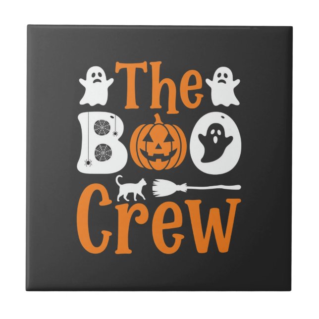 Halloween Boo Crew Ghost Pumpkin Cat Design Tile (Front)