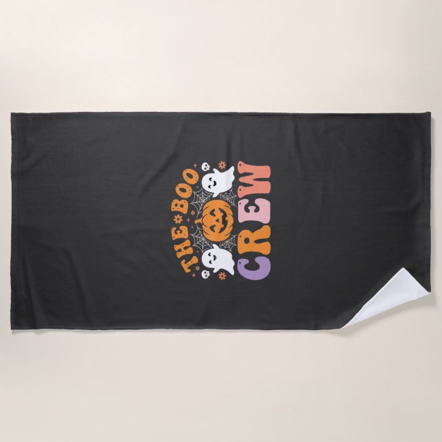 Halloween Boo Crew Ghost Pumpkin Design_1 Beach Towel (Front)