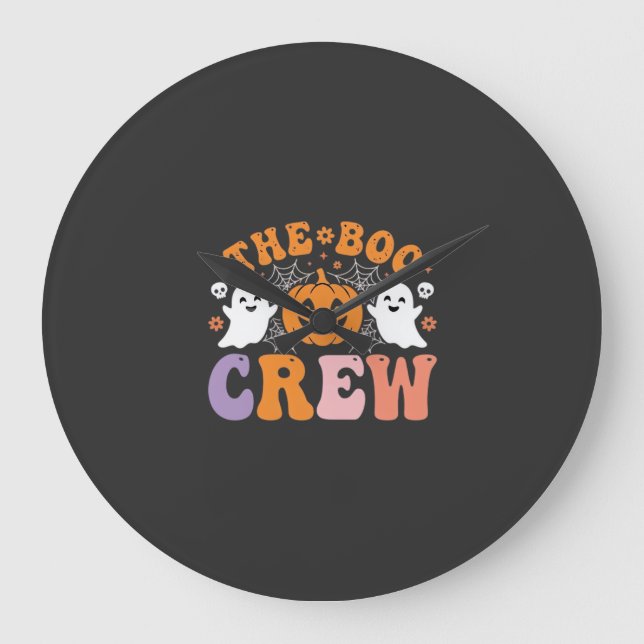 Halloween Boo Crew Ghost Pumpkin Design_1 Large Clock (Front)