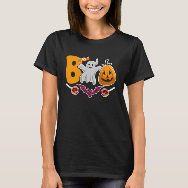 Halloween Boo Cute Ghost Pumpkin Spider Web Hallow T-Shirt (Front)