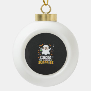 Halloween Boo Element of Surprise Ghost Design_1 Ceramic Ball Christmas Ornament