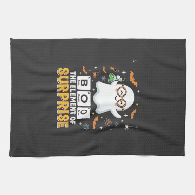 Halloween Boo Element of Surprise Ghost Design_1 Tea Towel (Horizontal)