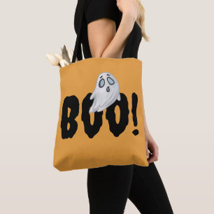 Halloween Boo Ghost Bag, Orange Themed Spooky Tote Bag