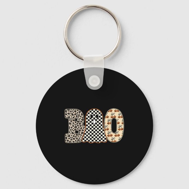 Halloween Boo Ghost Leopard Cherries Chequered Sok Key Ring (Front)