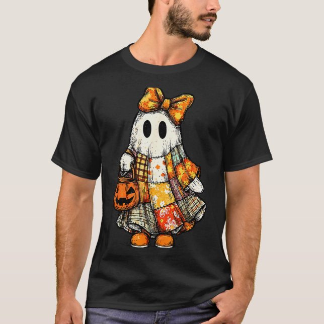 Halloween Boo Ghost Patchwork Quilter Quilting Sew T-Shirt (Front)