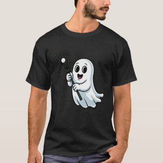 Halloween Boo Ghost Playing Lacrosse Funny Spooky  T-Shirt