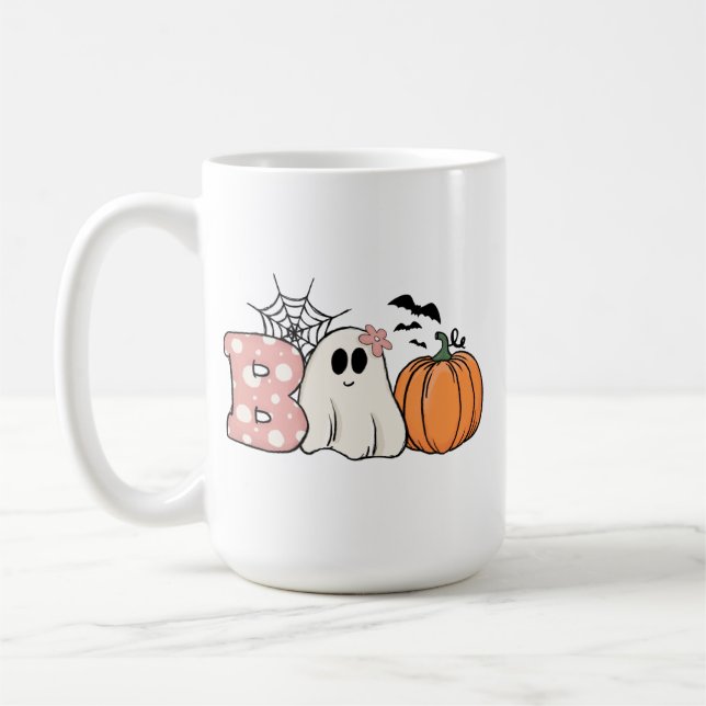 Halloween Boo Ghost Pumpkin Bats Cobweb Coffee Mug (Left)