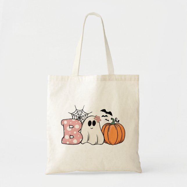 Halloween Boo Ghost Pumpkin Bats Cobweb Tote Bag (Front)