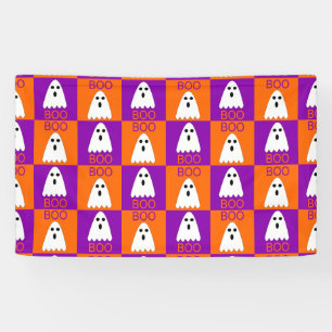 Halloween Boo Ghost Purple and Orange Squares Banner