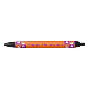 Halloween Boo Ghost Purple and Orange Squares Black Ink Pen