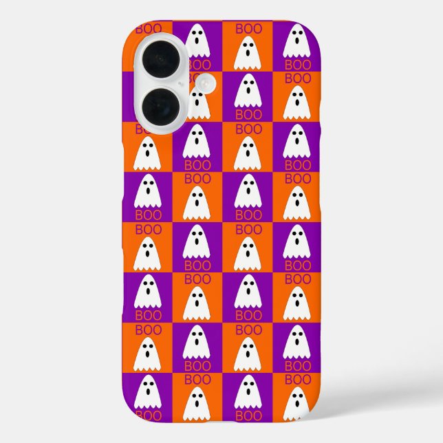 Halloween Boo Ghost Purple and Orange Squares Case-Mate iPhone Case (Back)