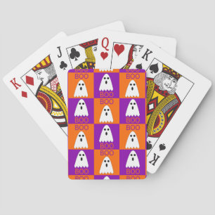 Halloween Boo Ghost Purple and Orange Squares Playing Cards