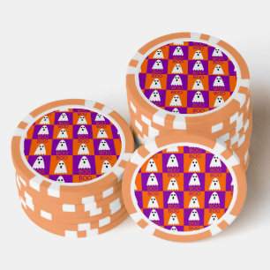 Halloween Boo Ghost Purple and Orange Squares Poker Chips