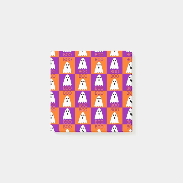 Halloween Boo Ghost Purple and Orange Squares Post-it Notes (Front)