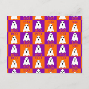 Halloween Boo Ghost Purple and Orange Squares Postcard