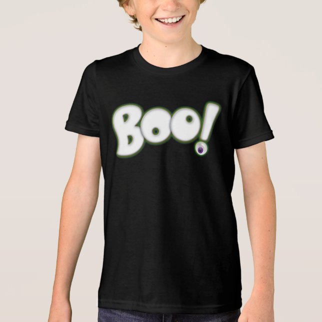 Halloween 'Boo' ghost t-shirt with bloodshot eye Tri-Blend Shirt (Front)