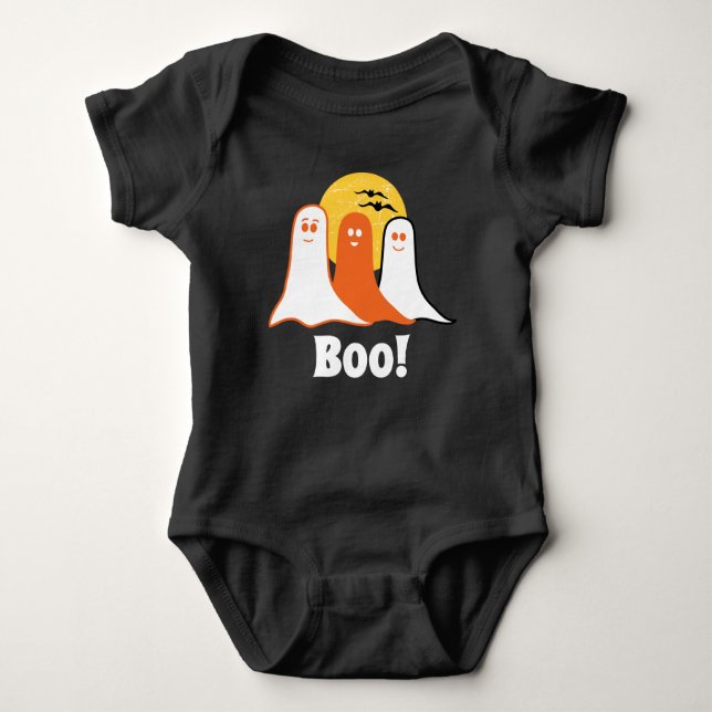 Halloween Boo Ghosts, Black, kids, family Baby Bodysuit (Front)