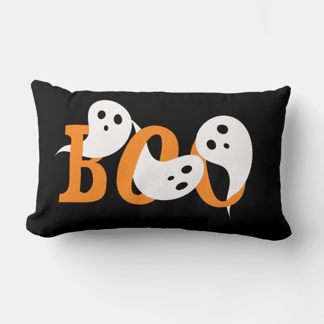 Halloween Boo Ghosts Black Lumbar Cushion (Front)