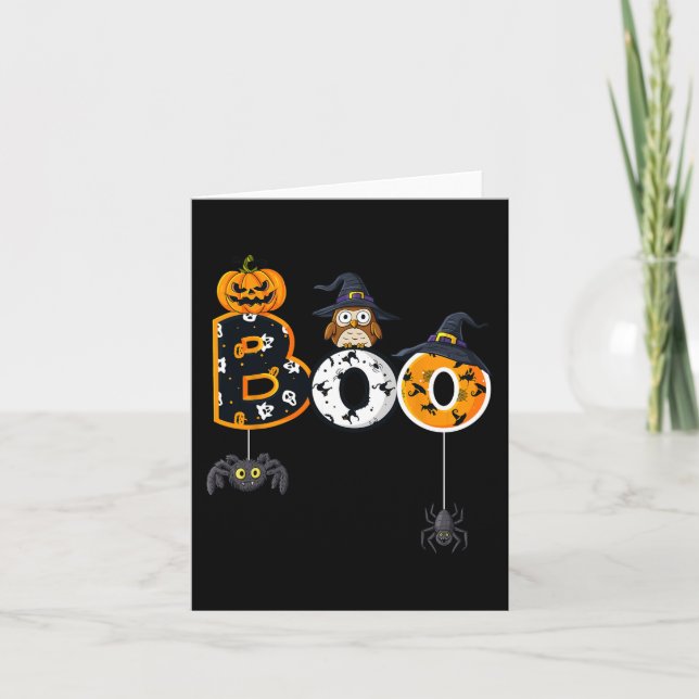 Halloween Boo Owl With Witch Hat Spiders Boys Girl Card (Front)