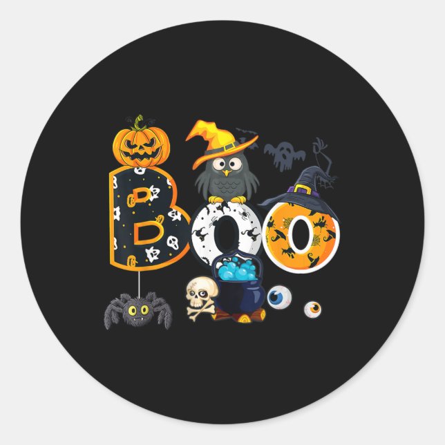Halloween Boo Owl With Witch Hat Spiders Boys Girl Classic Round Sticker (Front)