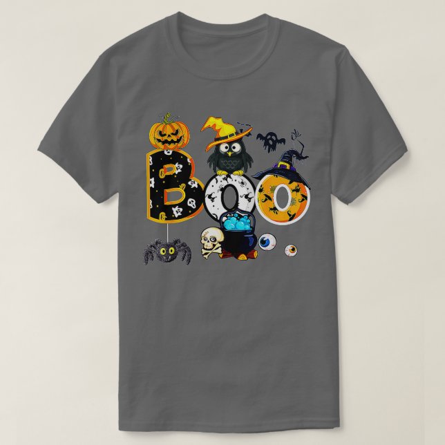 Halloween Boo Owl With Witch Hat Spiders Boys Girl T-Shirt (Design Front)