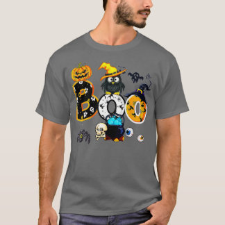 Halloween Boo Owl With Witch Hat Spiders Boys Girl T-Shirt