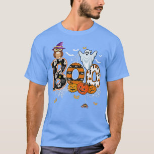 Halloween Boo Owl With Witch Hat Spiders Boys Girl T-Shirt