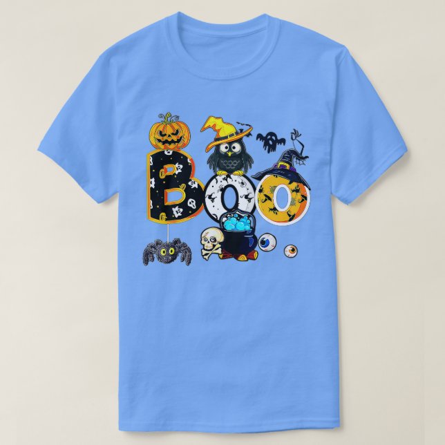 Halloween Boo Owl With Witch Hat Spiders Boys Girl T-Shirt (Design Front)