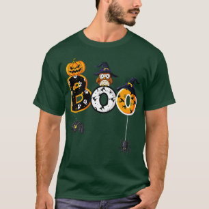 Halloween Boo Owl With Witch Hat Spiders Boys Girl T-Shirt