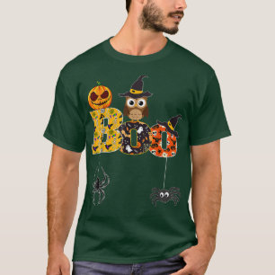 Halloween Boo Owl With Witch Hat Spiders Boys Girl T-Shirt