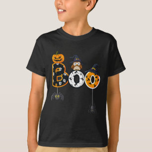 Halloween Boo Owl With Witch Hat Spiders Boys Girl T-Shirt