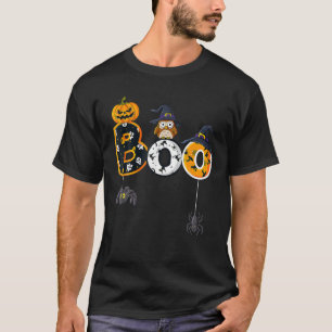 Halloween Boo Owl With Witch Hat Spiders Boys Girl T-Shirt