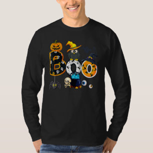 Halloween Boo Owl With Witch Hat Spiders Boys Girl T-Shirt
