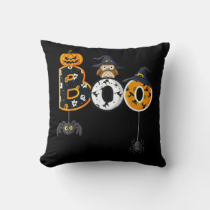 Halloween Boo Owl With Witch Hat Spiders Cushion