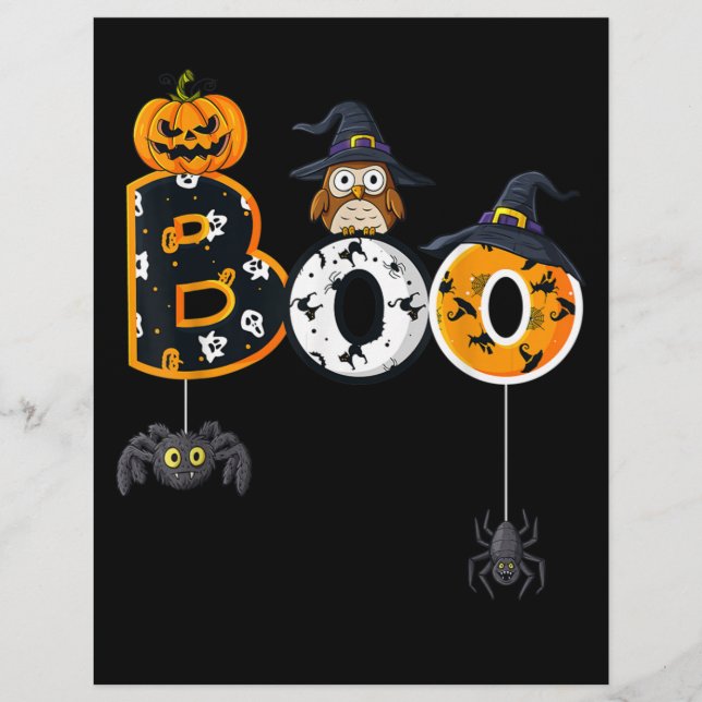Halloween Boo Owl With Witch Hat Spiders Custom Letterhead (Front)