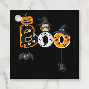 Halloween Boo Owl With Witch Hat Spiders Favour Tags