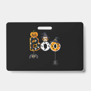 Halloween Boo Owl With Witch Hat Spiders ID Badge