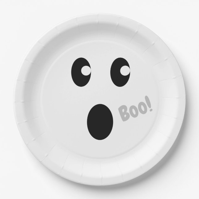 Halloween Boo Party Cute Ghost Face Paper Plate (Front)