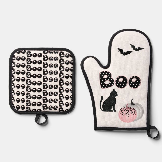 Halloween Boo Pumpkins Mitt Oven Mitt & Pot Holder Set (Front)