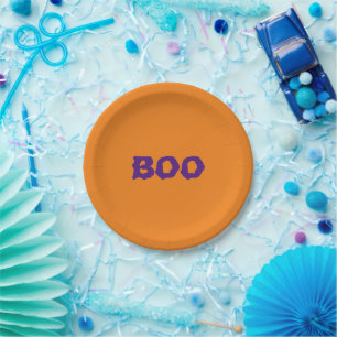 Halloween Boo purple & orange spooky Paper Plate