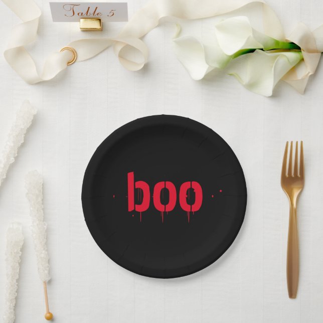 Halloween boo red bloody black scary paper plate (Wedding)