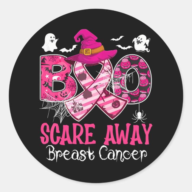 Halloween Boo Scare Away Breast Cancer Classic Round Sticker (Front)
