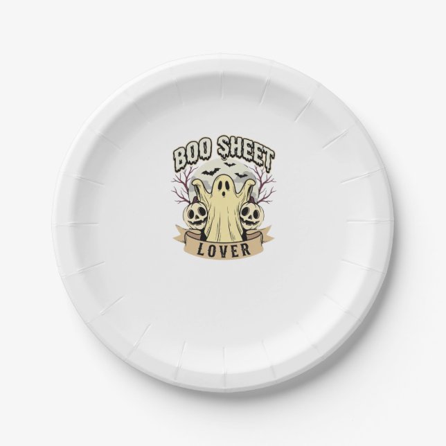 Halloween Boo Sheet Lover Ghost Moon Paper Plate (Front)